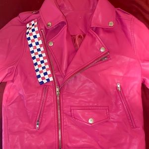 Pink checkered leather jacket